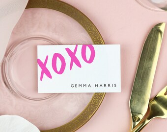 XOXO Valentine's Day Place Card Template, Blush Galentine's Girls Night Party Food Card, Hot Pink Girls Brunch Vday, Instant Download G53