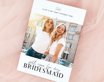 Modern Photo Bridesmaid Proposal Card Template, Be My Bridesmaid, Maid of Honor Card, Elegant Minimalist Bridal Party Card A45