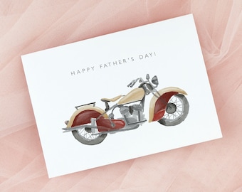 Happy Father's Day Card Printable Template, Classic Vintage Motorcycle, Watercolor Motorcycle, Instant Download, DIY Editable Customizable