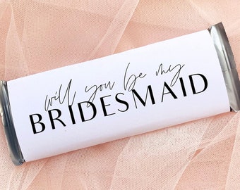 Modern Bridesmaid Proposal Candy Bar Wrapper Template, Minimalist Chocolate Bar Wrapper, Be My Bridesmaid, Candy Bar Sleeve A45