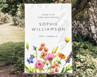 Wildflower Bridal Shower Welcome Sign, Modern Watercolor Sign Template, Baby Shower Sign Printable, Colorful Floral Bachelorette Sign EF53