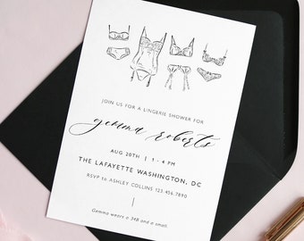 Lingerie Bridal Shower Invitation, Wedding Shower Printable Invitation, Bachelorette Party Invitation Template, Lingerie Party