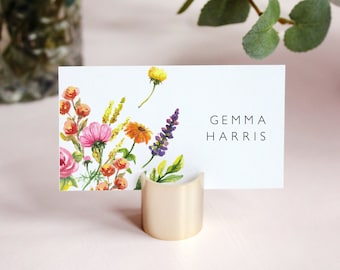 Watercolor Floral Place Card Template, Colorful Floral Printable Food Card, Watercolor Flowers Editable Place Card, Instant Download EF53