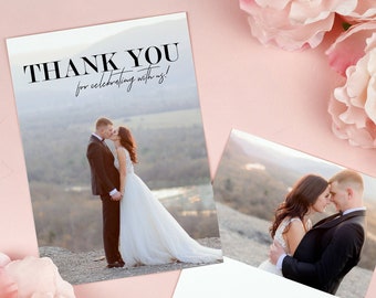 Modern Script Wedding Photo Thank You Card Template, Minimalist Wedding Thank You Card, Romantic Thank You Card Printable TA35