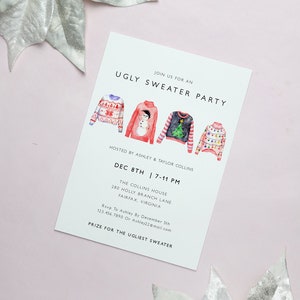 Ugly Sweater Party Invitation Template, Holiday Sweater Invitation Printable, Watercolor Christmas Party Invitation, Holiday Party US53 image 4