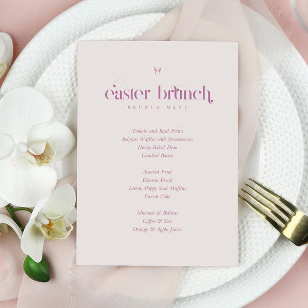 Dreamy Easter Brunch Menu Template, Feminine Pink Easter Dinner Menu, Ethereal Spring Menu Printable, Soft Lavender Easter Bunny Menu GG53