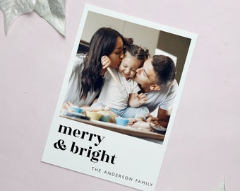 Modern Photo Holiday Card Printable Template, Minimal Bold Double Sided, Family Christmas, Instant Download DIY Editable Customizable MB92