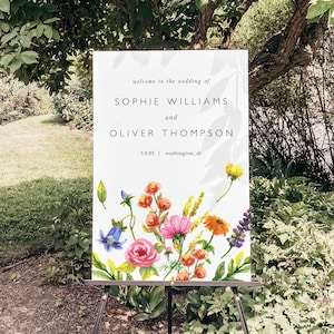 Wildflower Welcome Sign Template, Wedding Welcome Sign, Watercolor Floral Ceremony Sign, Colorful Reception Sign Printable EF53