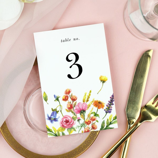 Wildflower Table Numbers Template, Wedding Table Numbers Printable, Watercolor Floral Table Numbers, Colorful Flowers Table Number EF53