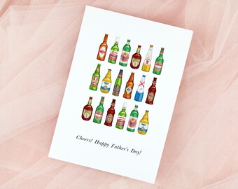 Happy Father's Day Card Printable Template, Colorful Beer Bottles, Beer Snob Beer Enthusiast Instant Download, DIY Editable and Customizable