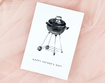 Happy Father's Day Card Printable Template, Black Watercolor Grill, Instant Download, DIY Editable and Customizable FD53