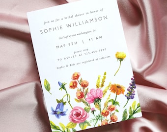 Watercolor Floral Bridal Shower Invitation Template, Colorful Floral Wedding Shower Printable Invitation, Modern Bridal Brunch Invite EF53