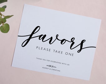 ELOISE Modern Script Wedding Favors Sign Template, Black and White Printable, Instant Download, DIY Editable and Customizable