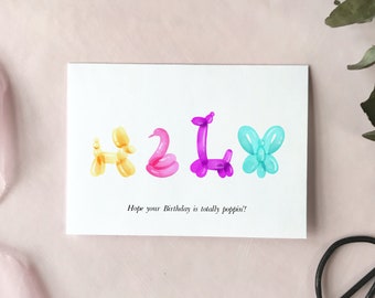 Neon Watercolor Balloon Animals Birthday Card, Happy Birthday Card Printable, Colorful Birthday Card Template, Blank Inside Greeting Card