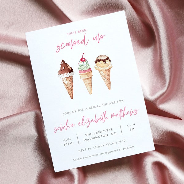 Ice Cream Bridal Shower Invitation Template, Shes Been Scooped Up Wedding Shower Invite, Pastel Pink Bridal Shower Printable Invitation C53