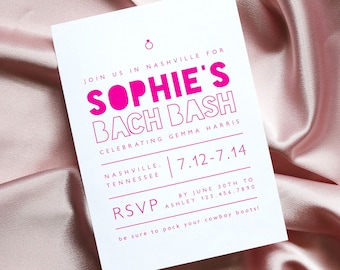 Modern Hot Pink Bachelorette Party Invitation Template, Bachelorette Weekend Printable Invitation, Modern Minimalist Bach Bash Invite GV53