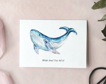 Watercolor Whale Congrats Printable Card Template, You did it Congratulations, Blank Inside, Instant Download, Editable Customizable