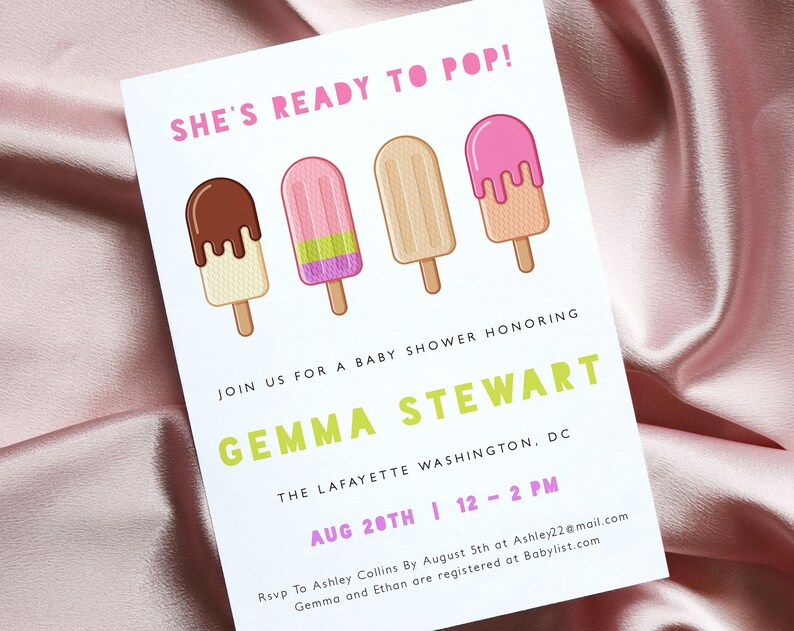 Ready to Pop Baby Shower Invitation Template Popsicle Baby Shower Printable Invitation Summer Baby Shower Sweet Little Baby