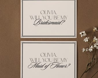 Bridesmaid Proposal Card Template, Classic Will You Be My Bridesmaid Card, Calligraphy Maid of Honor Card, Old Money Aesthetic, Camille