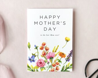 Floral Happy Mother's Day Card Printable Template, Colorful Editable Mothers Day Card, Watercolor Flower Garden Card, Instant Download EF53