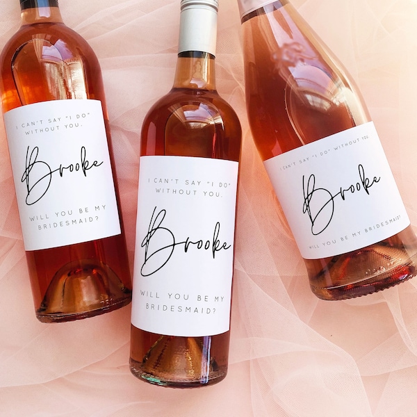 Will you be my Bridesmaid Printable Wine Label, Modern Bridesmaid Proposal Wine Bottle Label, Bridal Party Champagne Label Template B37