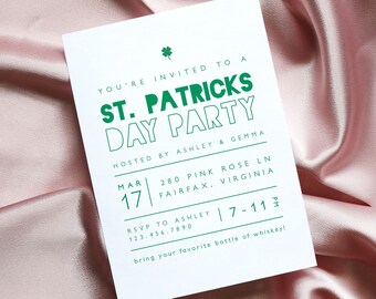 St. Patricks Day Party Invitation Template, Green Irish Shamrock Invitation, St Pattys Day Printable Invitation, Instant Download STP53