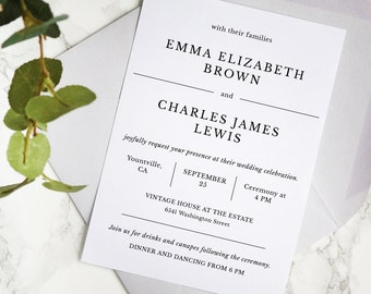 Classic Elegant Wedding Invitation Editable Template, Formal Wedding Printable Invitation, Timeless Traditional Wedding Invitation BV23