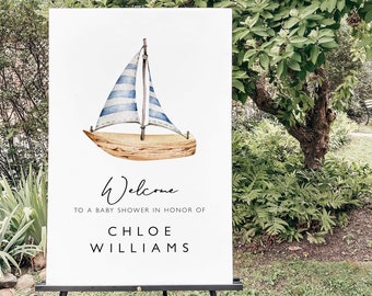 Sailboat Baby Shower Welcome Sign, Nautical Baby Shower Sign Template, Boy Baby Shower Printable Sign, Ahoy It's a Boy, Marine Baby SB53
