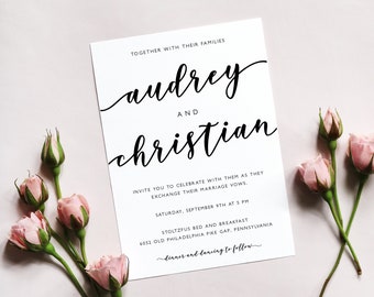 ELOISE Modern Script Calligraphy Wedding Invitation Template, Classic Wedding Invitation Printable, Elegant Romantic Wedding Invitation