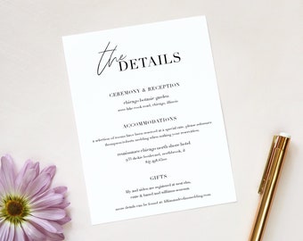 Minimalist Wedding Details Card Insert, Modern Wedding Detail Card Template, Wedding Information Details Enclosure Card Printable X44