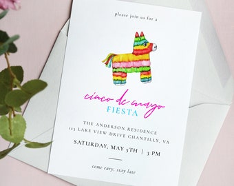 Cinco de Mayo Fiesta Party Invitation Template, Colorful Watercolor Piñata Printable, Instant Download, DIY Editable & Customizable CM53