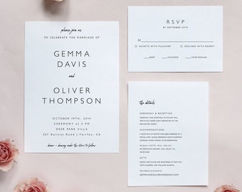 Minimalist Wedding Invitation Suite, Modern Invitation Set Printable, Minimal Wedding Invitation Set, Boho Wedding Invitation Template DF25