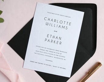 Minimalist Wedding Invitation Template, Modern Elegant Invitation Printable, Minimal Wedding, Chic Black and White Wedding Invitation UF34