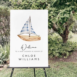 Sailboat Baby Shower Welcome Sign, Nautical Baby Shower Sign Template, Boy Baby Shower Printable Sign, Ahoy It&#39;s a Boy, Marine Baby SB53