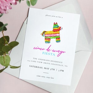 Cinco de Mayo Fiesta Party Invitation Template, Colorful Watercolor Piñata Printable, Instant Download, DIY Editable & Customizable CM53