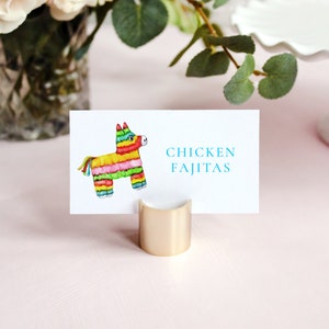 Modelo de cartão de comida para festa de Cinco de Mayo, cartão de lugar de piñata em aquarela para impressão, download instantâneo, faça você mesmo editável e personalizável CM53