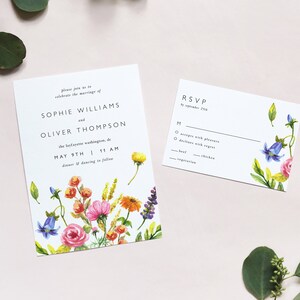 Wildflower Wedding Invitation Suite, Modern Watercolor Invitation Set Template Bundle, Colorful Floral Printable Invitation, RSVP Card EF53