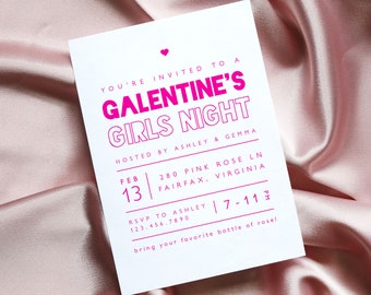 Galentine's Party Invitation Template, Modern Hot Pink Vday Invitation, Valentine's Day Girls Night Party Printable, Instant Download GV53