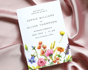 Wildflower Wedding Invitation Template, Modern Watercolor Invitation Printable, Colorful Floral Wedding Invitation, Garden Wedding EF53