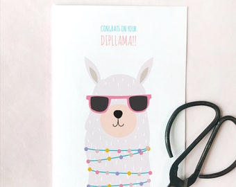 Llama Congrats Grad Printable Card Template, Congratulations Graduation, Blank Inside Card, Instant Download DIY Editable Customizable