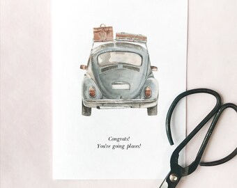 Vintage Car Congrats Printable Card Template, You're Going Places Congratulations, Blank Inside, Instant Download, DIY Editable Customizable