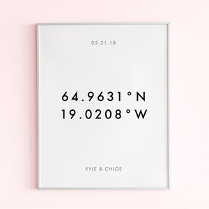 Coordinates Wall Art Printable Template, Personalized Anniversary Gift, Custom Wedding Gift, Location Coordinates Print, Instant Download