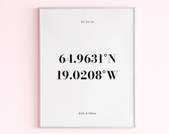 Location Coordinates Wall Art Printable, Personalized Gift, Anniversary Gift, Custom Wedding Gift, GPS Coordinates, Art Print Template