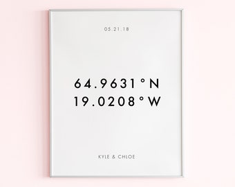 Coordinates Wall Art Printable Template, Personalized Anniversary Gift, Custom Wedding Gift, Location Coordinates Print, Instant Download