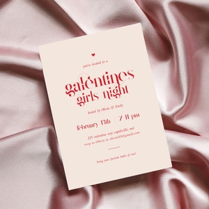 Glam Galentine's Day Invitation Template, Bold Red Valentine’s Invite, Pink Valentine's Day Printable Invitation, Girly Stylish Invite GG53