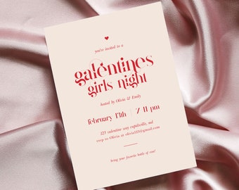 Glam Galentine's Day Invitation Template, Bold Red Valentine’s Invite, Pink Valentine's Day Printable Invitation, Girly Stylish Invite GG53