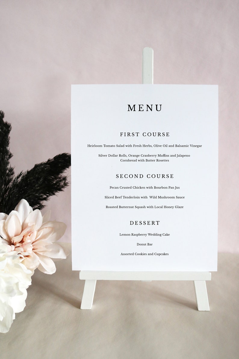 Classic Wedding Menu Template, Formal Wedding Menu Printable, Place Setting Menu, Elegant Wedding Buffet Menu, Bridal Shower Menu BV23 image 4