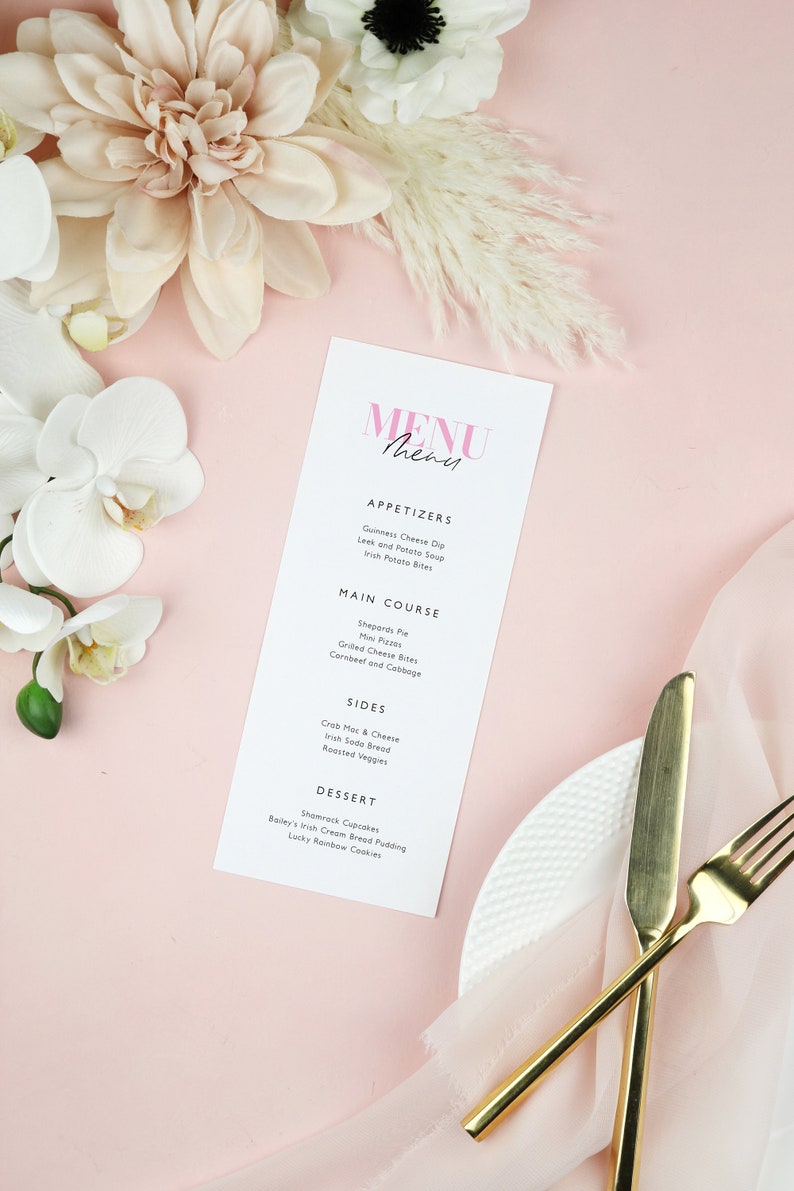Modern Brunch Menu Template Blush Feminine Party Menu Etsy
