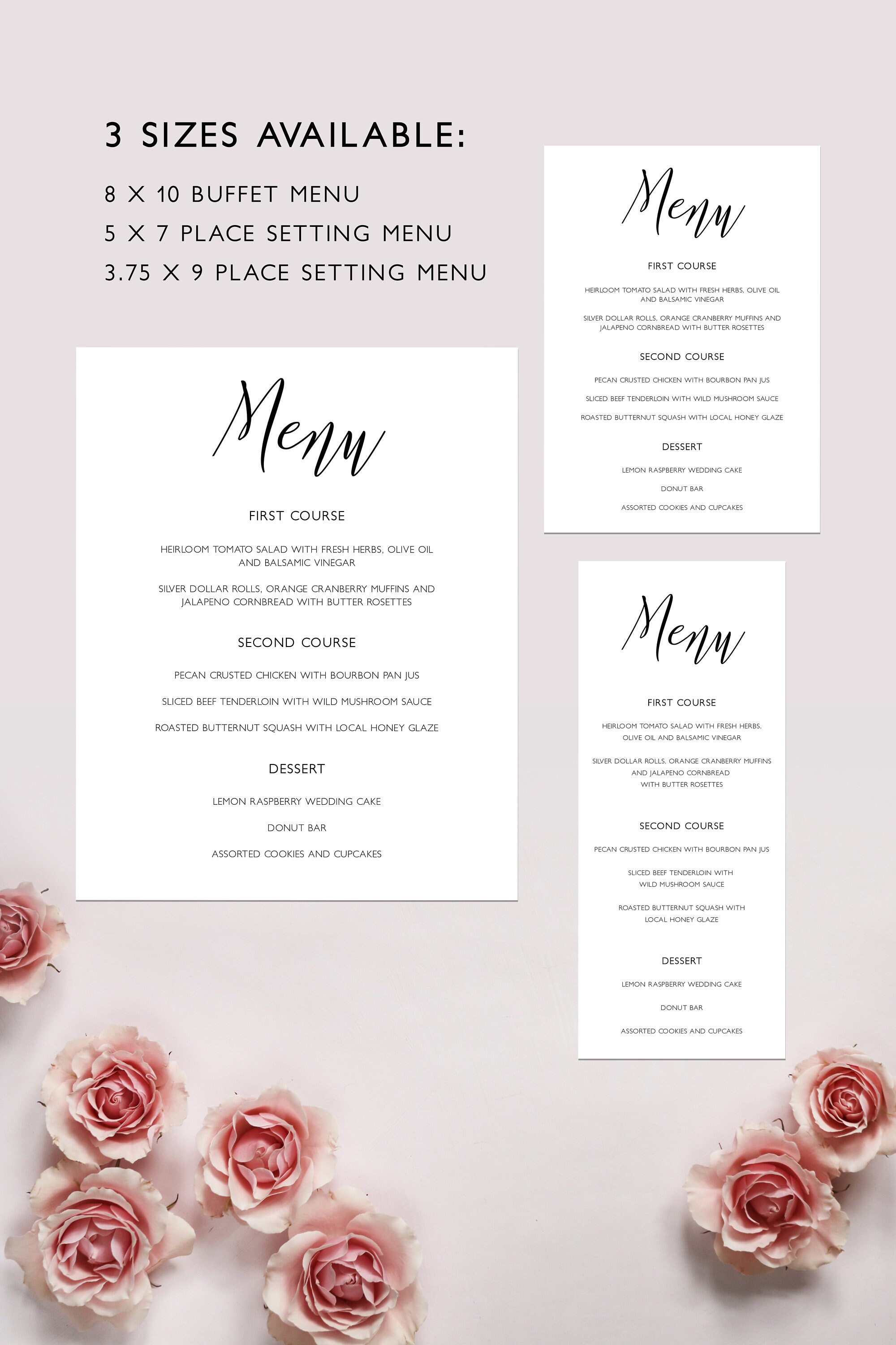 Modern Script Wedding Place Setting Menu Template Buffet Menu Etsy