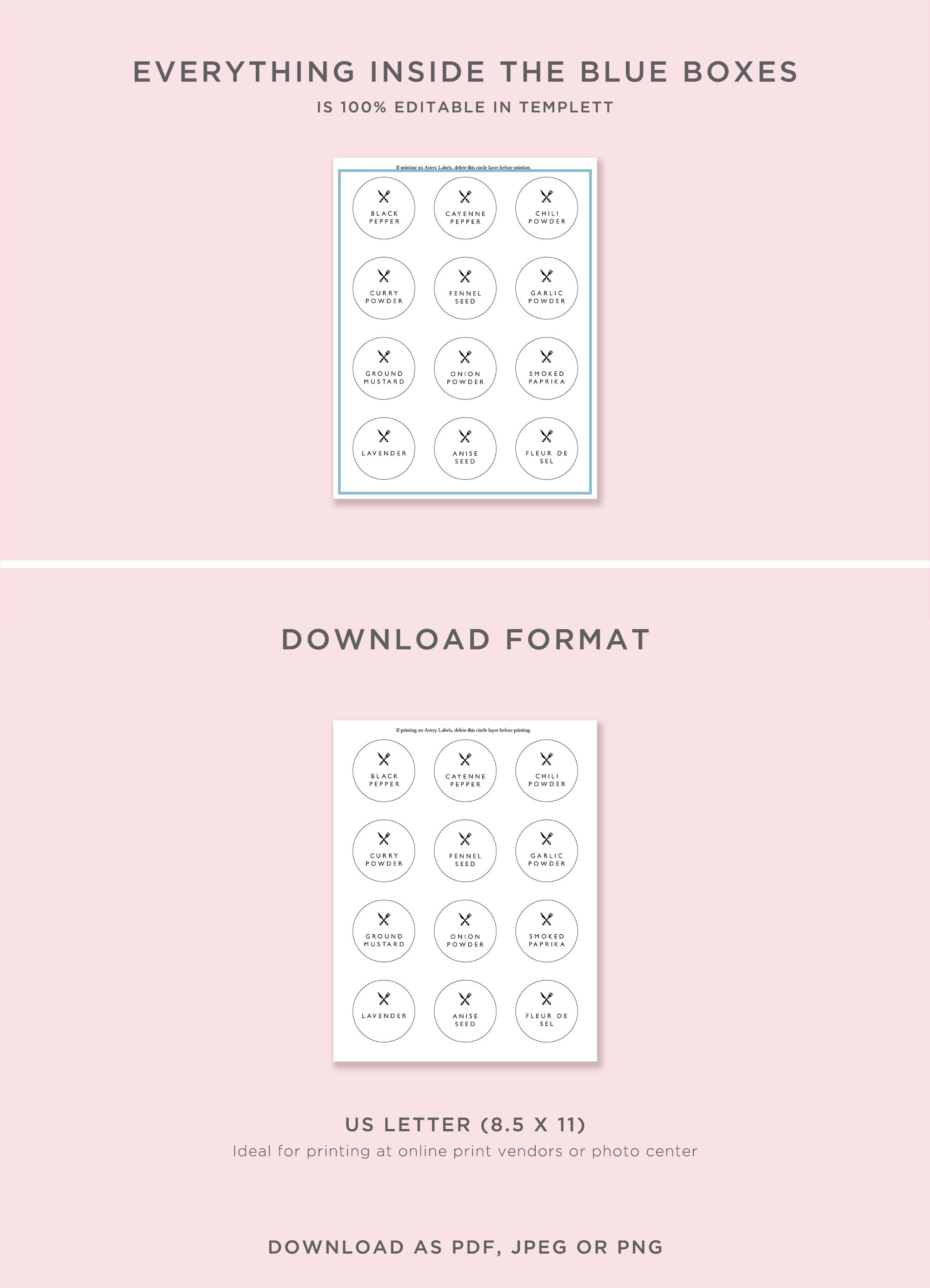 minimalist kitchen labels printable template 2 inch round etsy